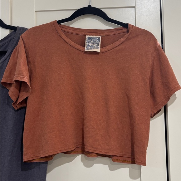 TWO Jungmaven Basic Diesel Gray T-Shirt & Lorel Burnt
Orange Cropped Tee, M - Picture 2 of 5